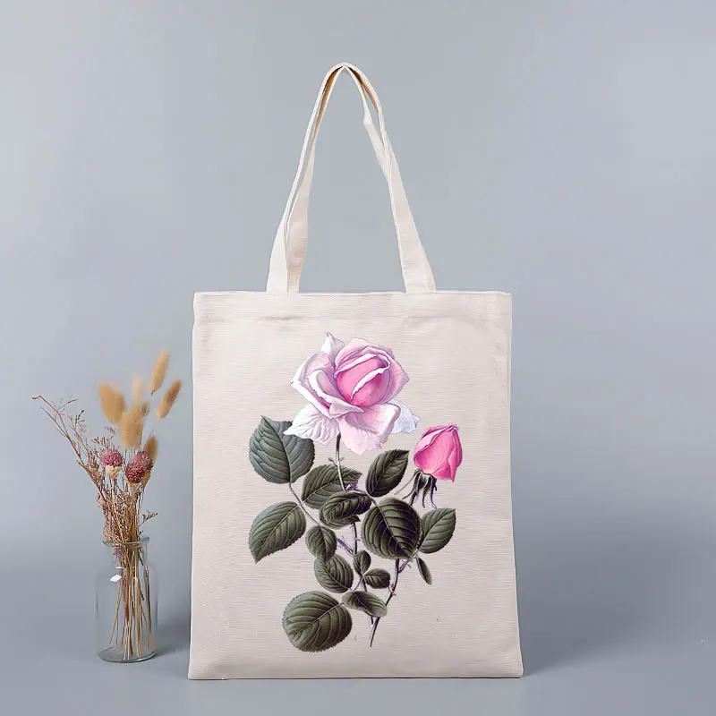 

Flower Painting Print Canvas Large Tote Bag Retro Art Fashion Travel Bag Women Eco Shopping High Quality Foldable Handbag Purse