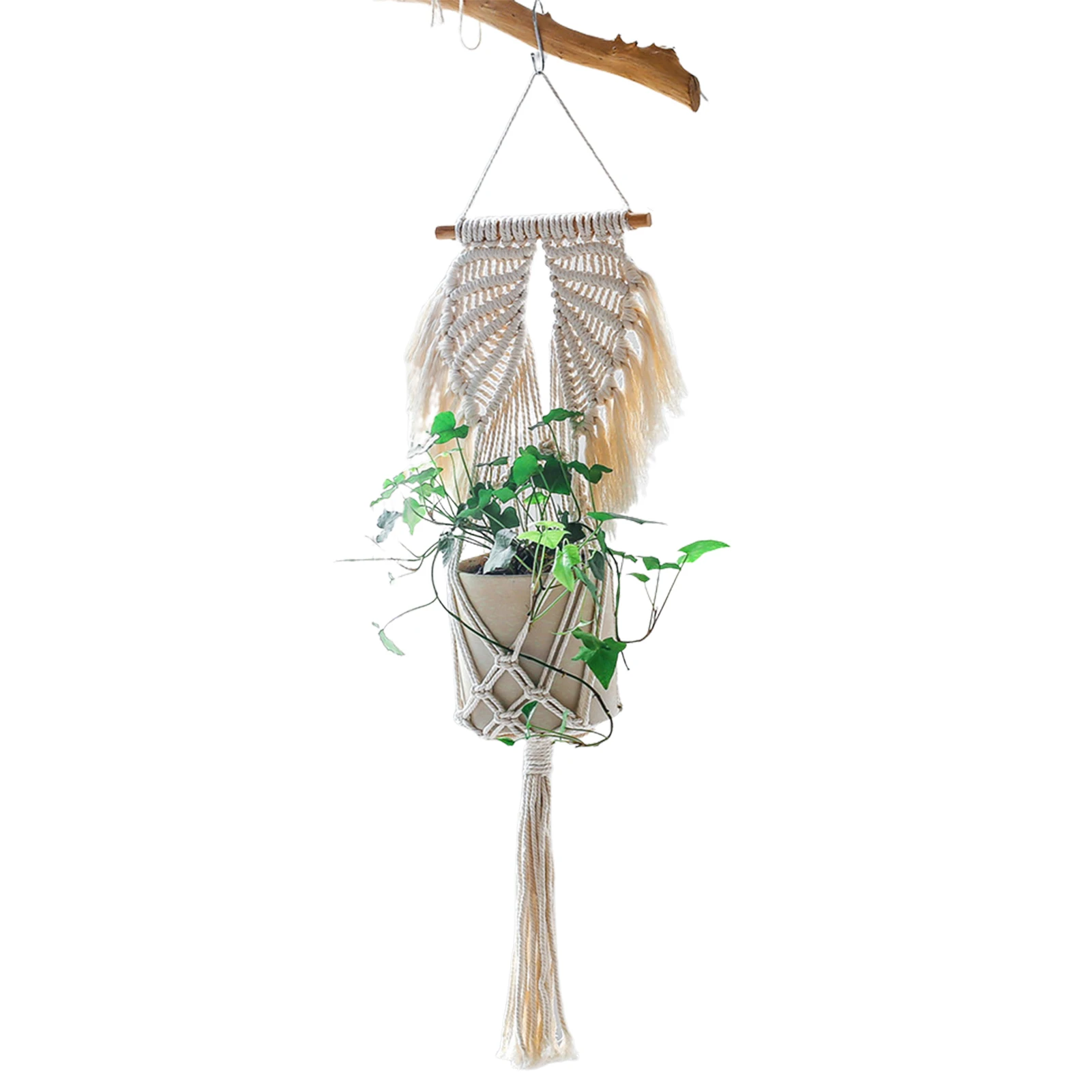 

Подвеска для растений из Макраме Тканые вручную гобелены, хлопковые тканые подвески, карманные украшения для стен, искусство с деревянным с...