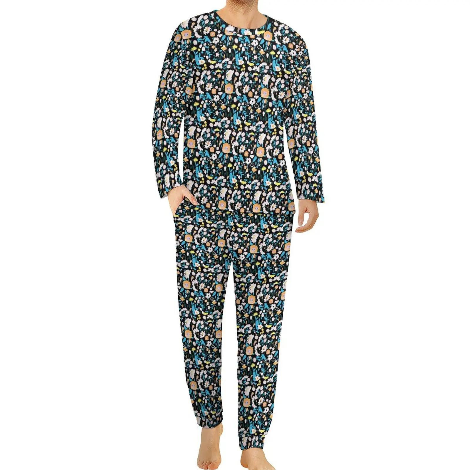 

All Kinds Of Flower Pajamas Men Floral Print Cute Home Suit Winter Long Sleeve 2 Pieces Home Design Pajama Sets Large Size 6XL