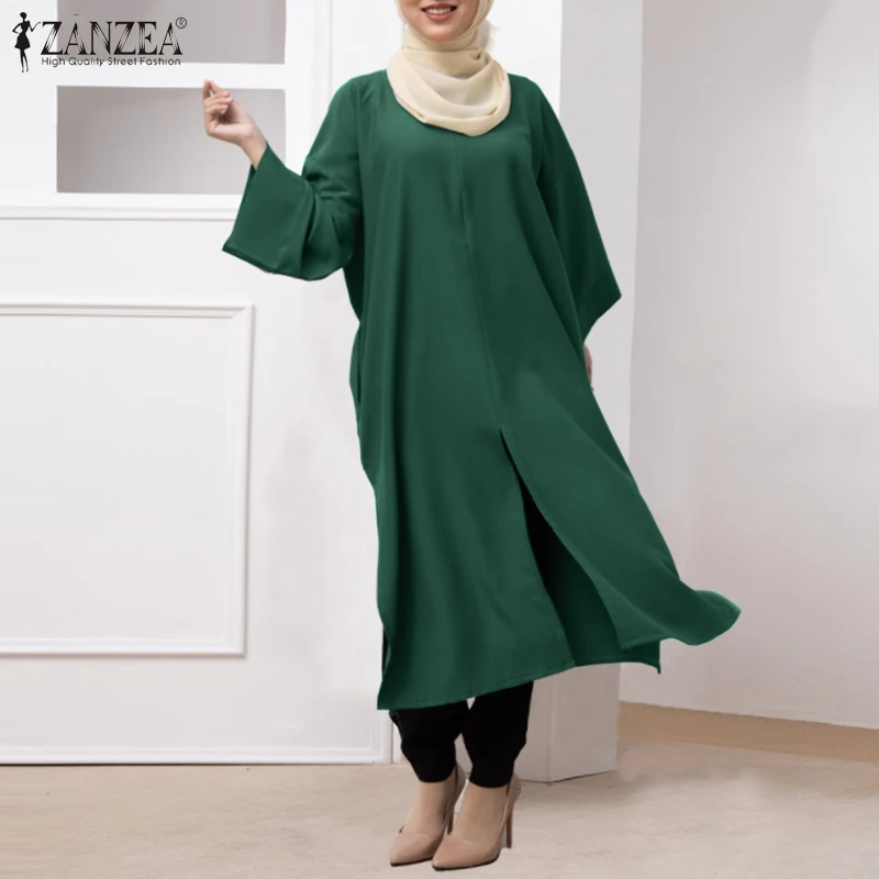 

ZANZEA Muslim Islamic Woman Dress Dubai Abaya Turkey Hijab Sundress Femme Casual Solid Elegant Vintage Oversized Vestidos