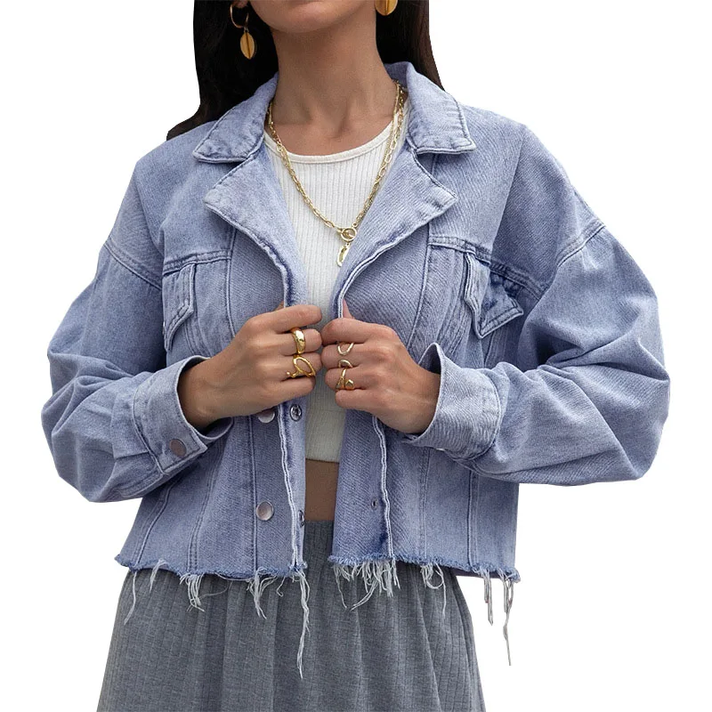 

CYDNEE Fashionable Denim Jacket Lapel Top for Women's Street Hipster All-match Crop Short Jacket Denim Shirt Coat for Women