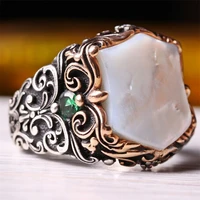 2022 new stone mens ring banquet jewelry punk style personality exaggerated white ring carving high end temperament jewelry