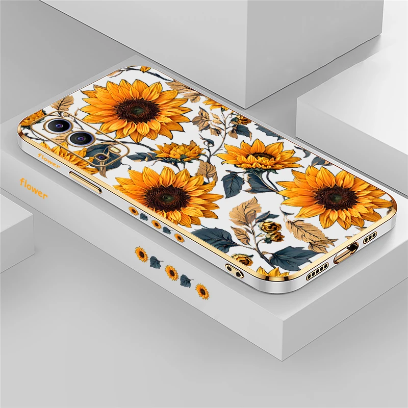 Силиконовый чехол с подсолнухом для Vivo Y100 Y95 Y93 Y91C Y91i Y85A Y81 Y79 Y78 Y77E Y77 Y76S Y75 Y74S Y73 Y72 Y71