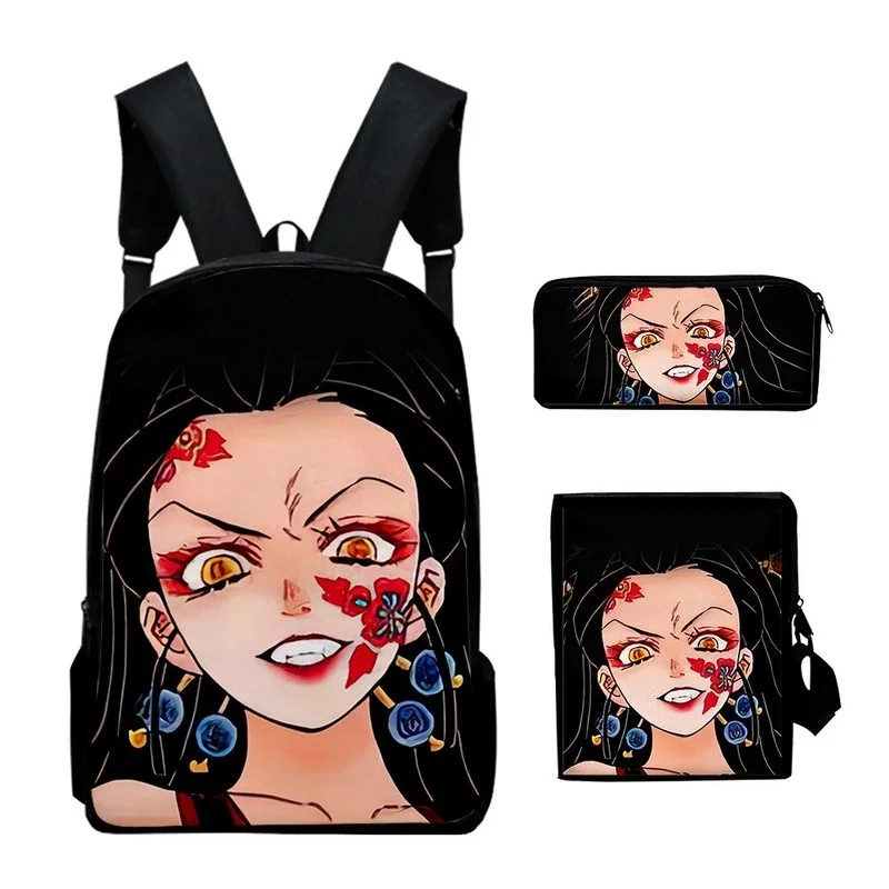 Demon Slayer Season 2 New Children Cartoon Large Backpacks 3-piece Set Nezuko Tanjirou Shoulder Bags with Cute Pen Bag All-match