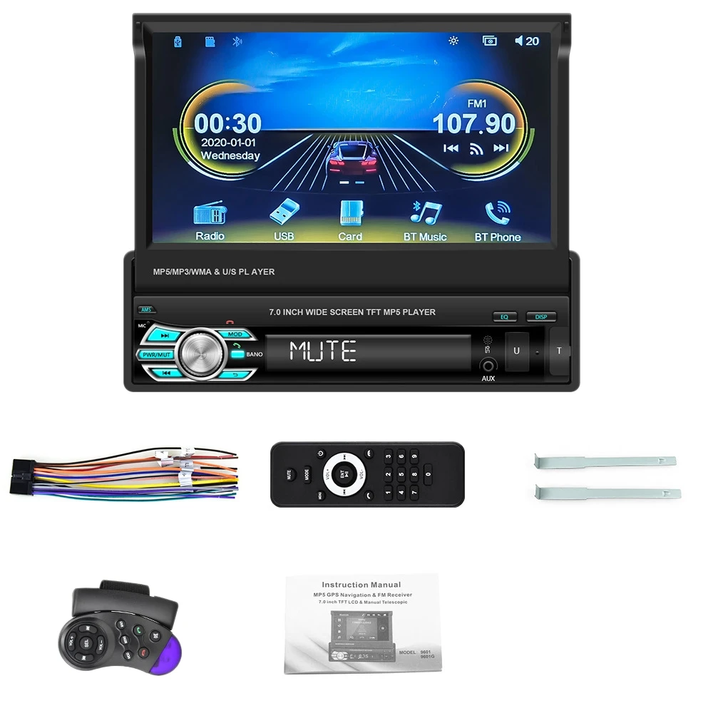 

1 Din Carplay Android Auto 7 Inch Universal Car Radio Retractable Screen for- Toyota MP5 Player Without Camera