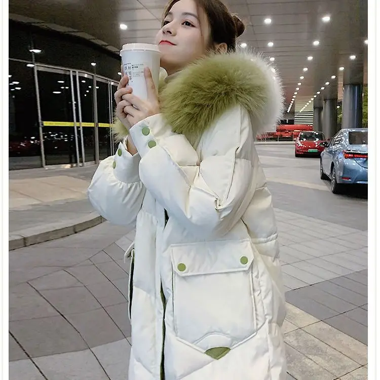 Winter Jacket 2023 New Women Parka Clothes Long Coat Wool Hooded Jacket Fur Collar Thick Warm Snow Wear Padded Parka S66