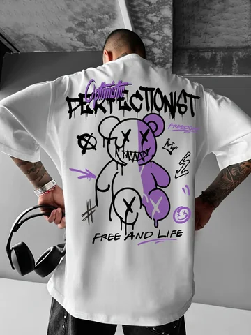 Мужская полиэстер футболка Purple с рисунком медведя