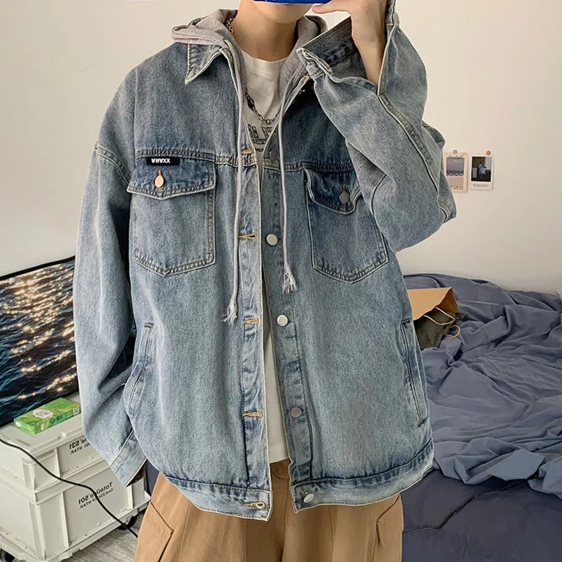 Джинсовая куртка мужская оверсайз с капюшоном модный жилет из денима в стиле