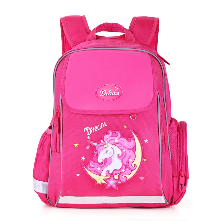 Брендовые модные розовые школьные ранцы с единорогом для девочек, Детские ортопедические школьные рюкзаки с 3D рисунком, сумка для 1-5 классо...