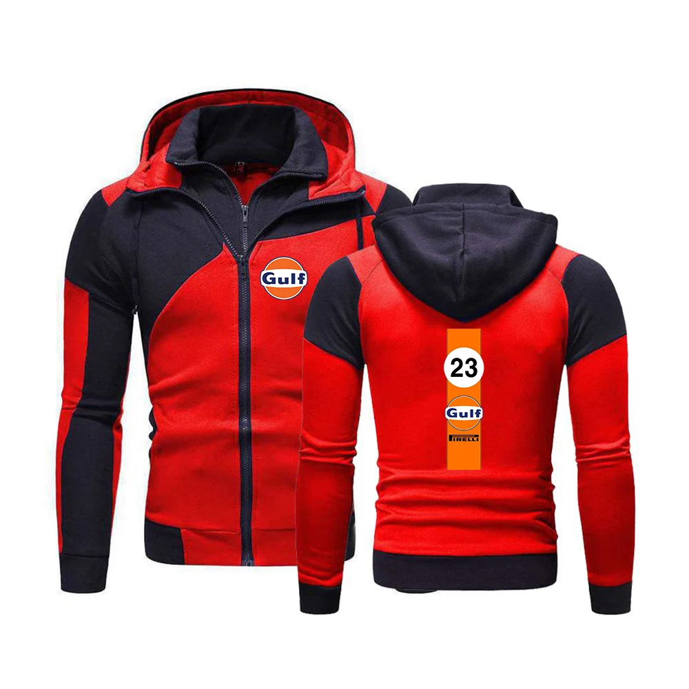 

Gulf 2023 Men Color Matching Hoodie Match Warm Polar Sweatshirts Spring and Autumn Comfortable Casual Jackets