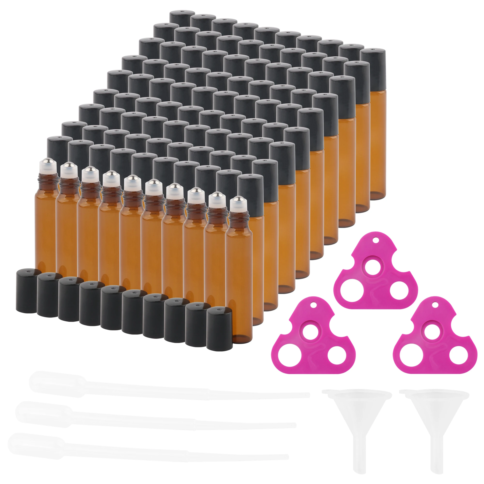 10ml 50/100pc Amber Thin Glass Roll on Bottle Sample Test Essential Oil Vials with Roller Metal Ball Makeup Tools