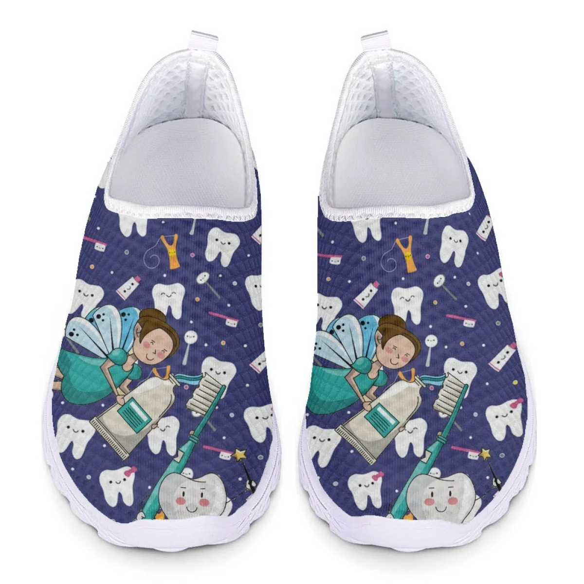 

Belidome Women Slip On Dentist Sneakers Cute Cartoon Tooth Design Air Mesh Dental Shoes Light Casual Summer Beach Water Loafers