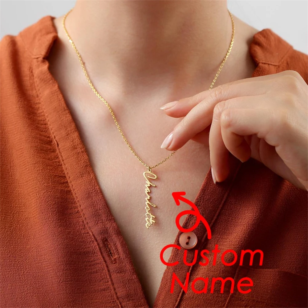 

Ручная работа вертикальное имя модное ожерелье Подпись ожерелье с надписью почерк очарование табличка из нержавеющей стали ювелирные изделия