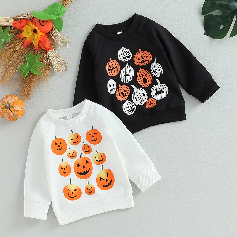 

Toddler Kids Baby Halloween Sweatshirts for Boys Girls Long Sleeve Round Neck Pumpkin Print Pullovers Hoodies Tops Outwear