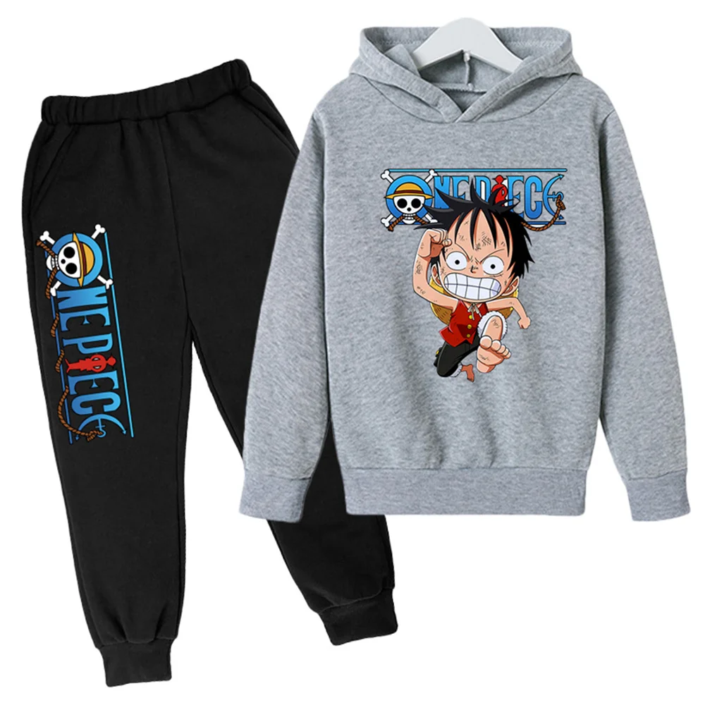 

2022 One Piece Hoodie Kids Cartoon Luffy Children Spring Fall Pants Kids Clothes Boys Girls Casual Cute Sweatshirts Sets