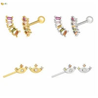 925 sterling silver ear needle fine tiny stud earrings for women ins 2022 new geometry colorful earring korean fashion jewelry