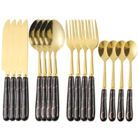 ceramic handle black gold cutlery set kitchen tableware set stainless steel knife spoon fork dinnerware silverware