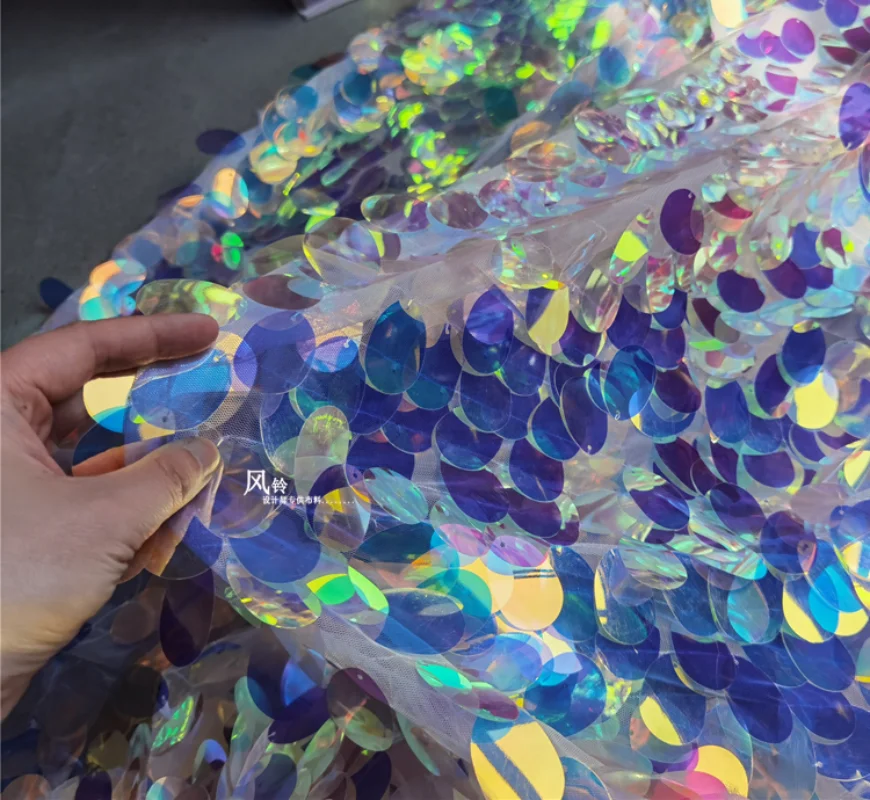 Вышитая марлевая ткань овальные блестки Голубой Прозрачный фон сделай сам Декор