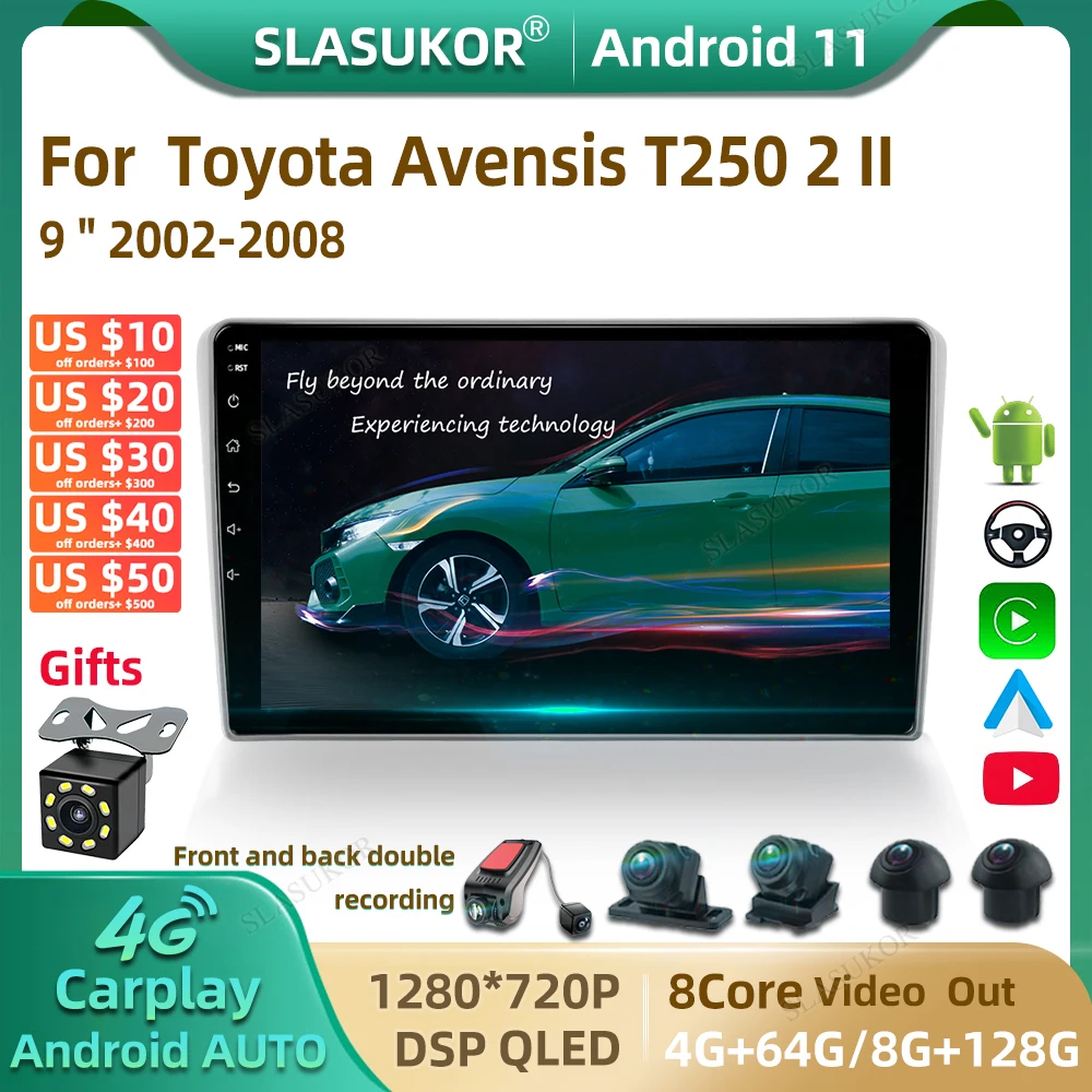 9 дюймов для Toyota Avensis T250 2 II 2003 - 2009 Android автомобильный радиоприемник мультимедийный