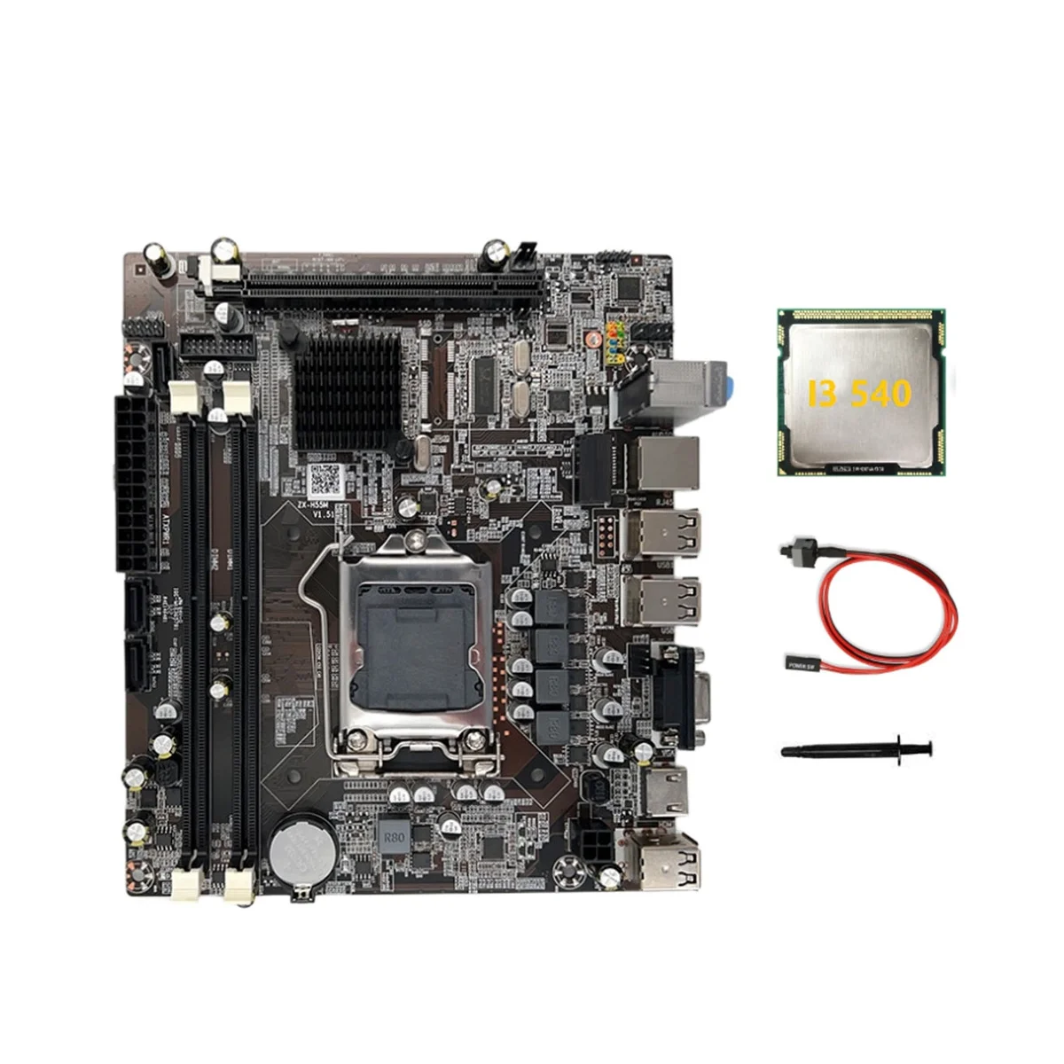 

Материнская плата H55 LGA1156 поддерживает I3 530 I5 760, процессор DDR3, материнская плата + процессор I3 540 + кабель переключателя + термопаста