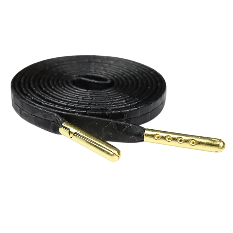 Cool String 7MM Air Sneaker Accessory Snake Skin Texture Lather Lace Pure Black PU Tape Deep Color Fashion Wholesale 30Pairs/lot
