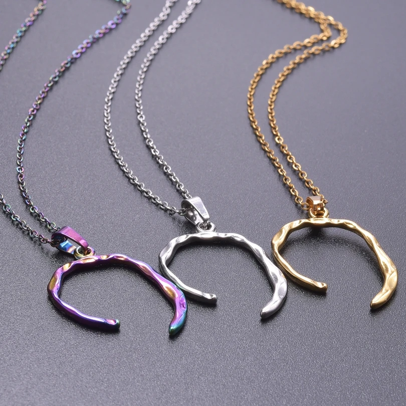 

Special-Shaped Irregular Pendant 3/4 Round Stainless Steel Necklaces For Women Men Accessories Personality Jewelry Choker Gift