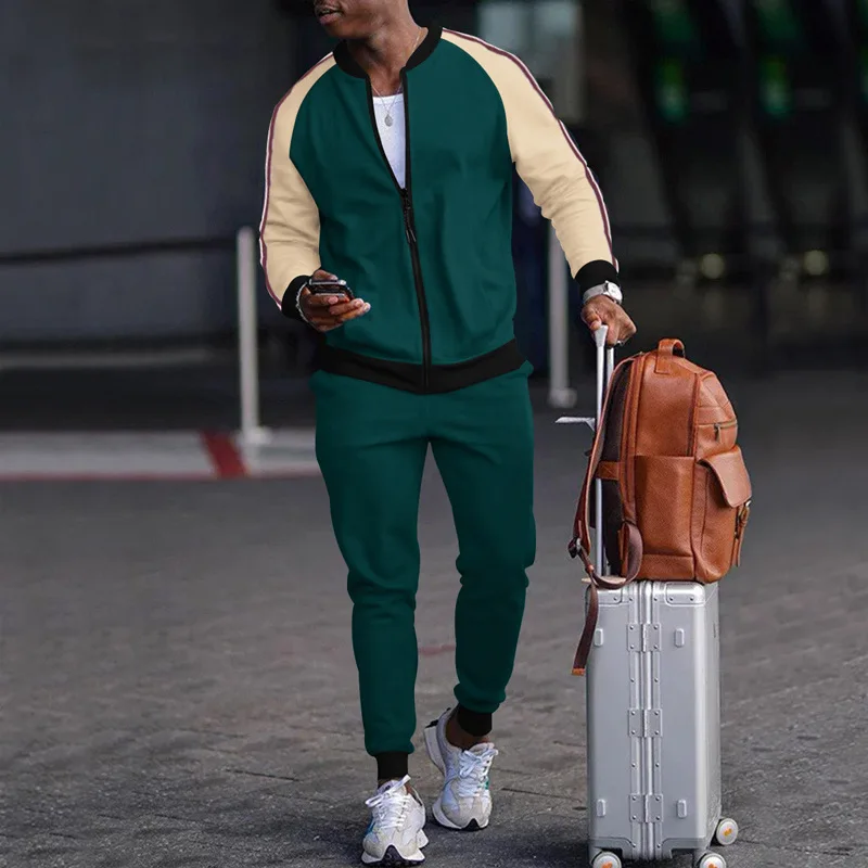 Sports Casual Sweatshirt and Pants Set Cardigan Zipper Two-piece Set Men's Fashion Trend Spring Autumn 2023 Standing Collar Set