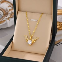 2022 new cubic zirconia antler pendant necklace womens fashion stainless steel chains necklaces luxury jewelry for couple lovey