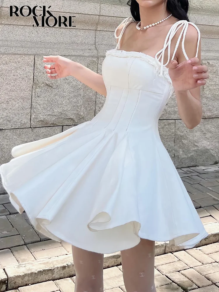 

Rockmore Elegant Evening Party Dresses for Women Backless Sexy Spaghetti Straps A-Line Pleated Dress Summer Solid Femme Vestidos