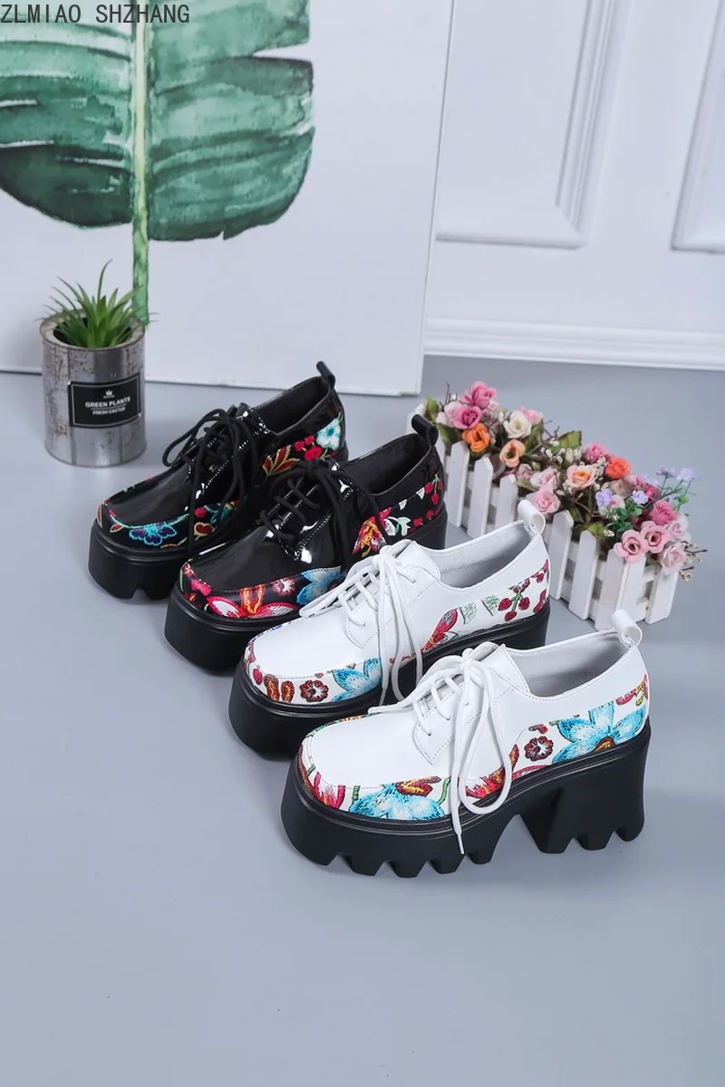 

Туфли женские кожаные на толстой подошве, модные прогулочные туфли на шпильке, со шнуровкой, обувь на массивном каблуке, Осень-зима