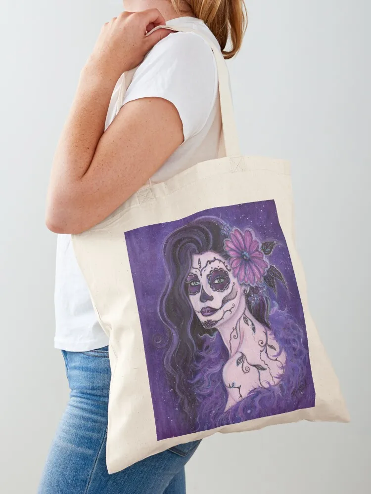 Дейзи фиолетовый день мертвых арт от Renee Lavoie Tote Bag многоразовая сумка для покупок