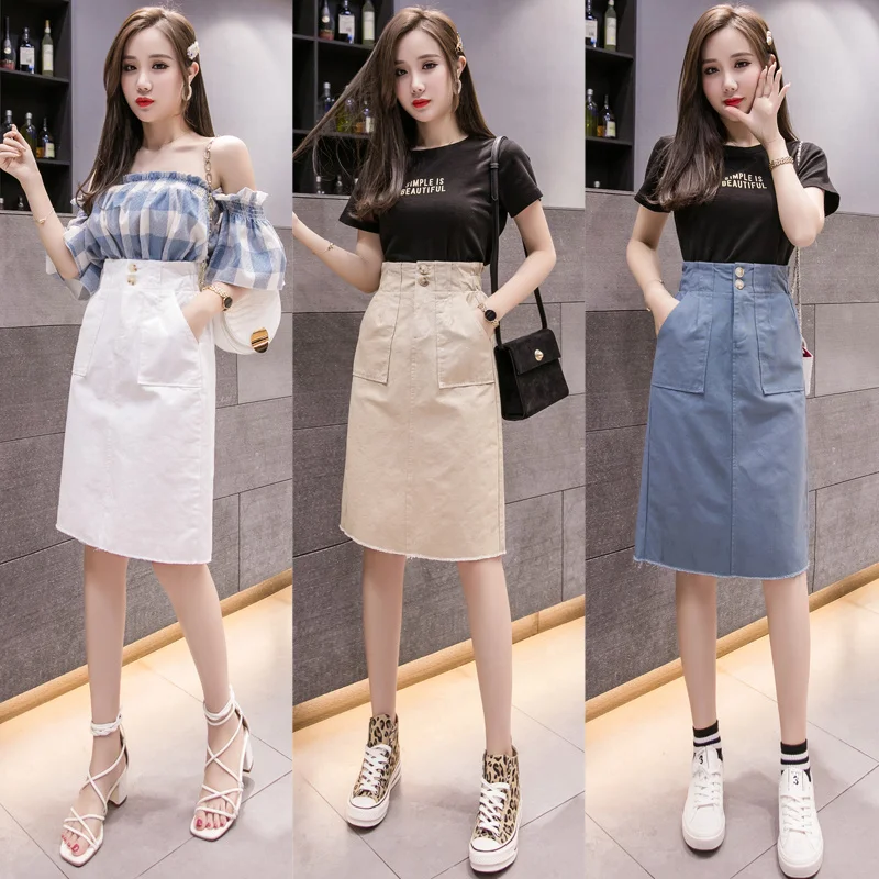 

New A-line Denim Skirt Women Vintage Solid High Waist Bodycon White Skirt Summer 2022 Jupe Korean Style