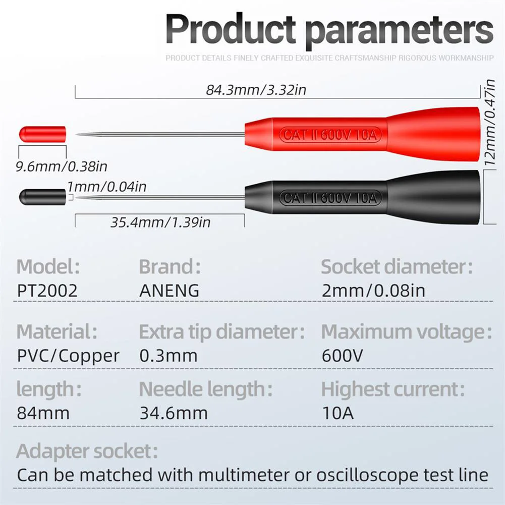 

Durable High-quality Practical Sturdy Brand New Probes Test Probe Parts Piercing 2-Pack 600V 84.3mm Insulation