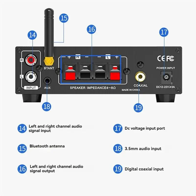 Фото Lepy LP-T2 Hi-Fi аудиоусилитель 2-канальный Bluetooth 5,1 мини-усилитель мощности для дома/наружной/гаража/театра EU PLUG-AB01 №3