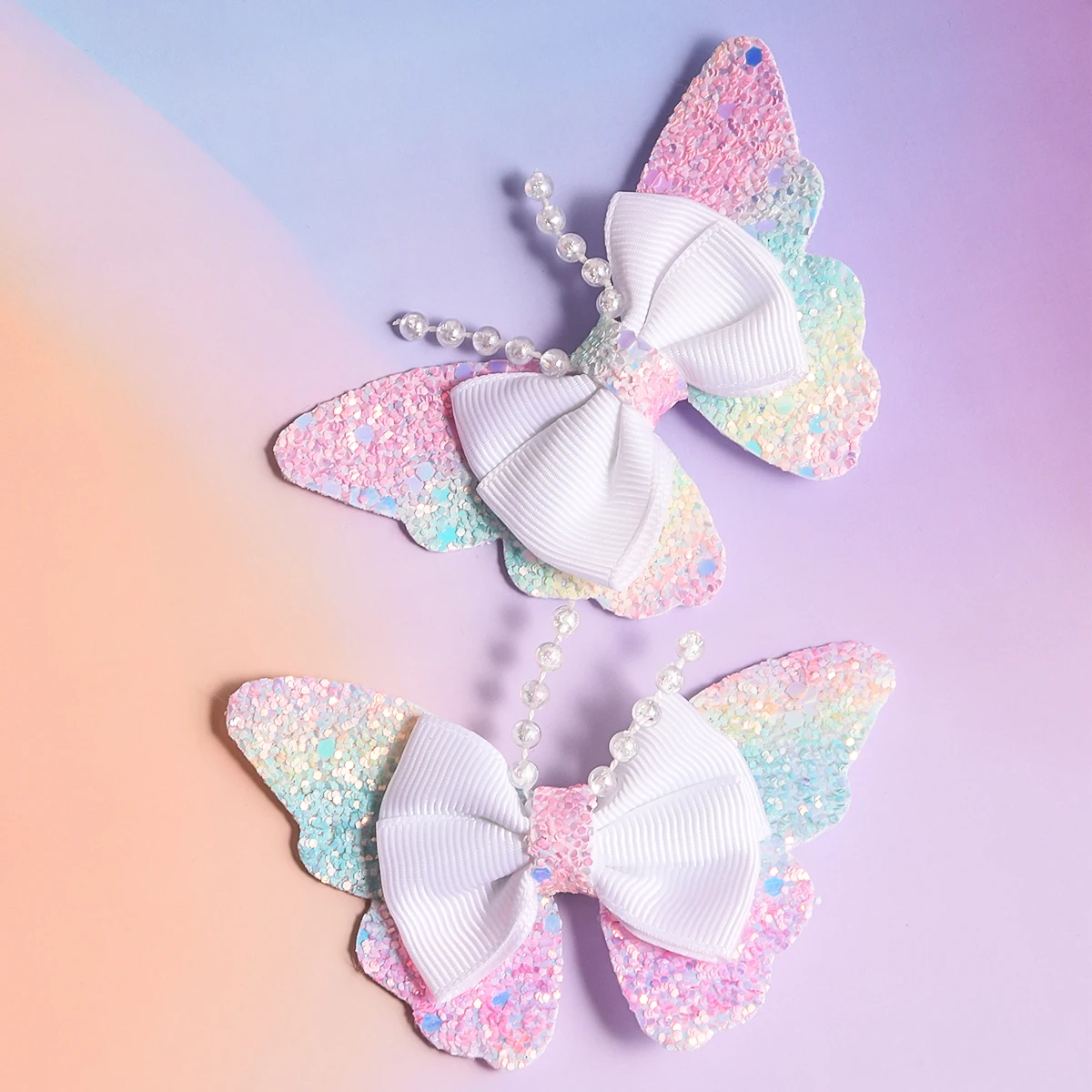 2 заколки для волос с зеленым луком и блестками Y2K