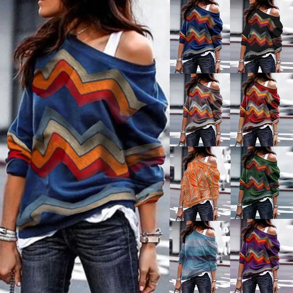 

Fashion Women Long Sleeve Geometric Print Blouse Sweatshirt Pullover Casual Tops Color T Shirt Color up