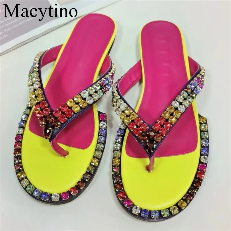 

2022 New Fashion Summer Crystal Diamond Gem Women Flip Flops Flat Platform Slippers Lady Multicoloured Shoes