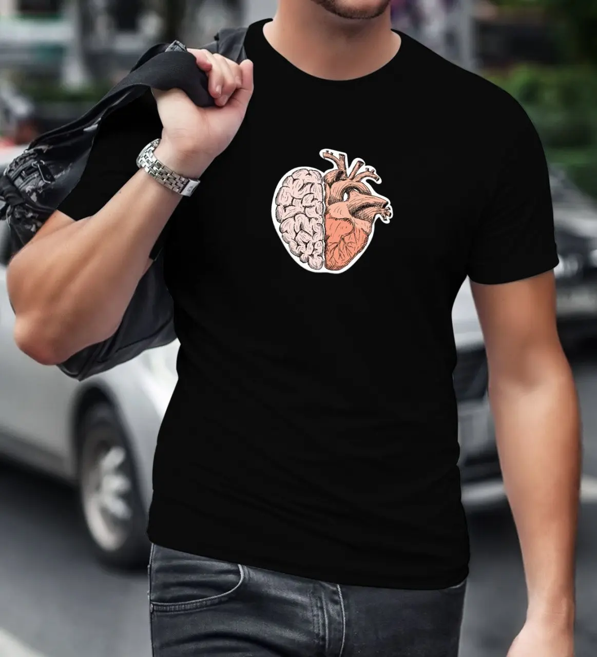 

BK Gift Brain and Heart Design Black T-Shirt-1