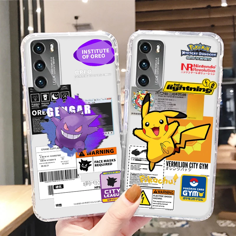 

Pokemon Gengar Pikachu Phone Case For Huawei P50 P40 P30 P20 Lite 5G Nova Y70 Plus 9 SE Pro 5T Y9S Y9 Prime Y6 Transparent