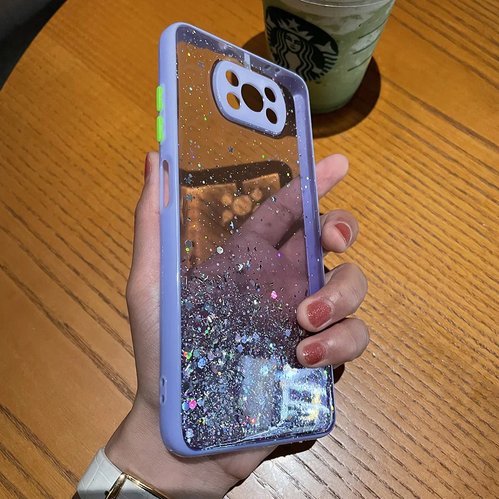 luxury clear glitter phone case for xiaomi poco x3 pro nfc poco f3 m3 note 9s note 9 pro gradient rainbow sequins cover coque free global shipping