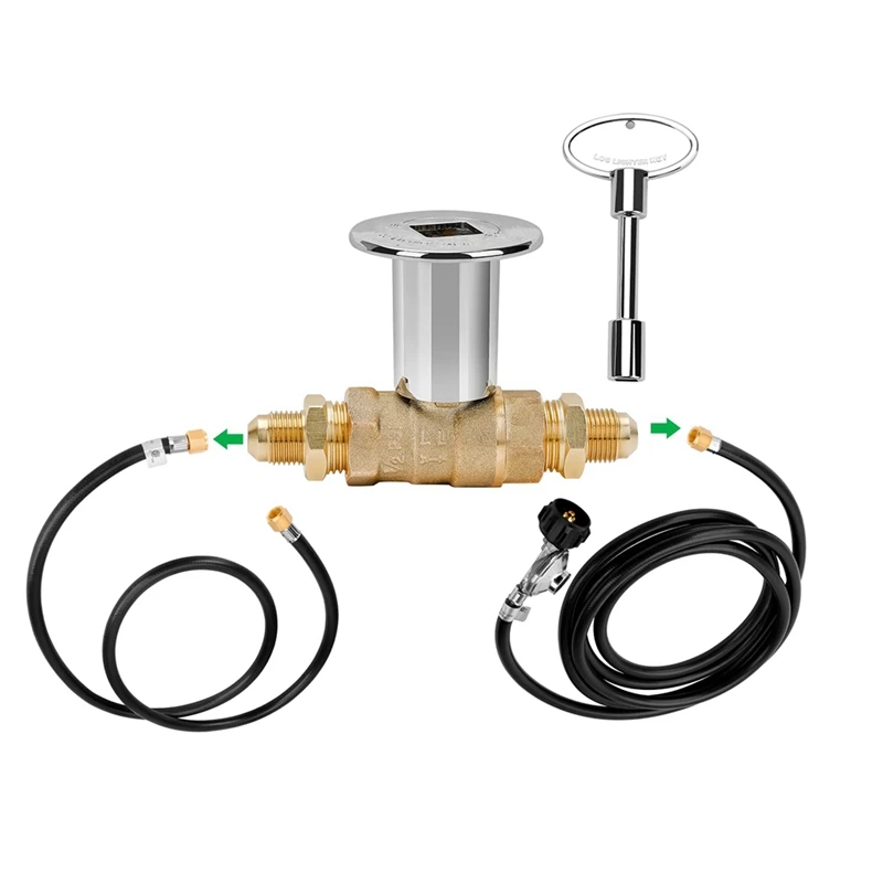 

1/2-Inch Straight Quarter-Turn Shut-Off Valve Kit For NG LP Gas Fire Pits With Polished Chrome Flange 3-Inch Key