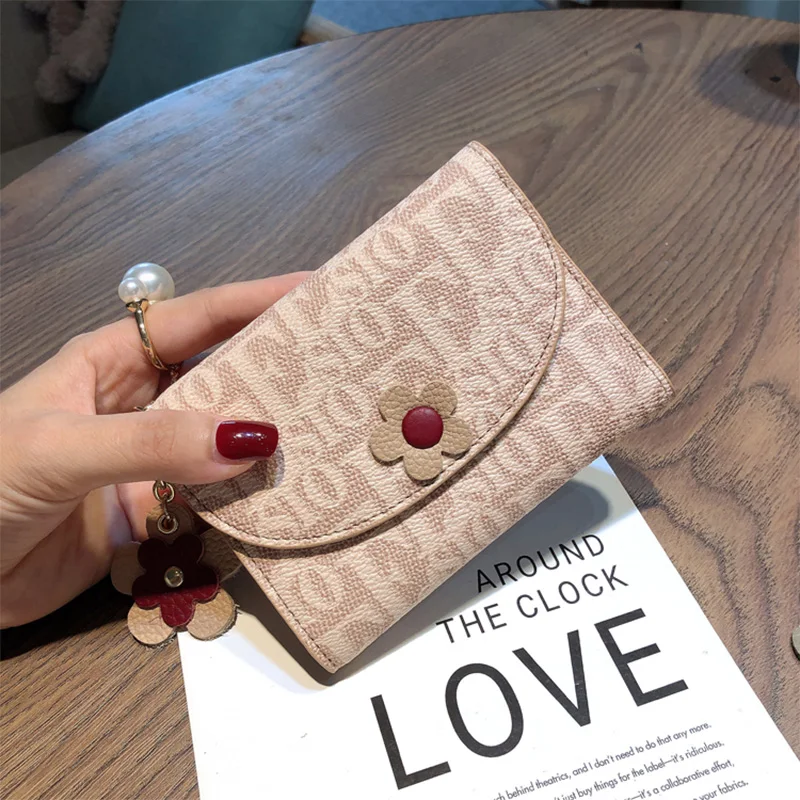 Fashion Envelope Short Wallet Women Genuine Leather Purses Letter Print Three-fold Wallet Flower Cowhide Billfold Card Holder