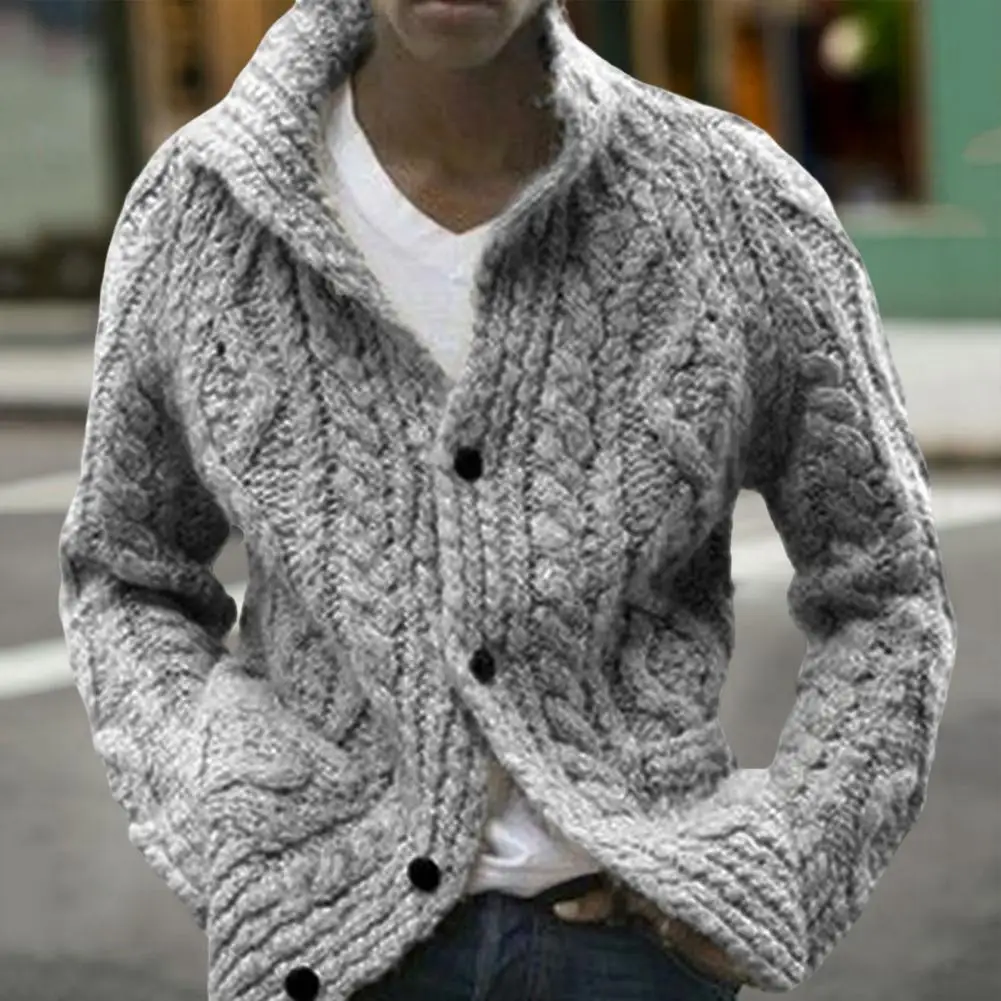 Chic Anti-shrink Single-breasted Pockets Men Sweater Coat for Home Men Sweater Coat Winter Sweater Coat