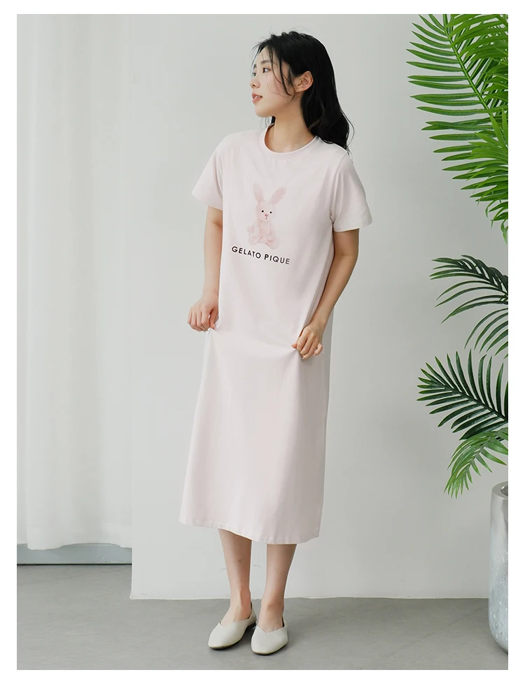One Piece Ladies Room Wear  Night Dress Women Gelato Pique Nightwear Summer New Women's Nightdress Lion Rabbit Printed