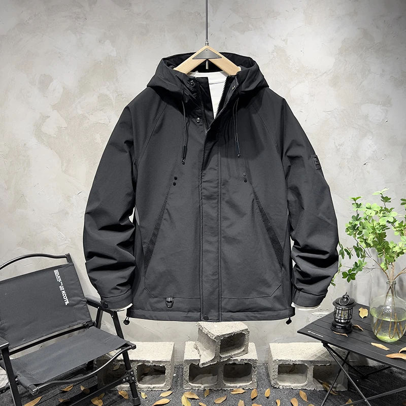 Осенне-зимнее корейское мужское пальто с капюшоном и длинными рукавами из двух