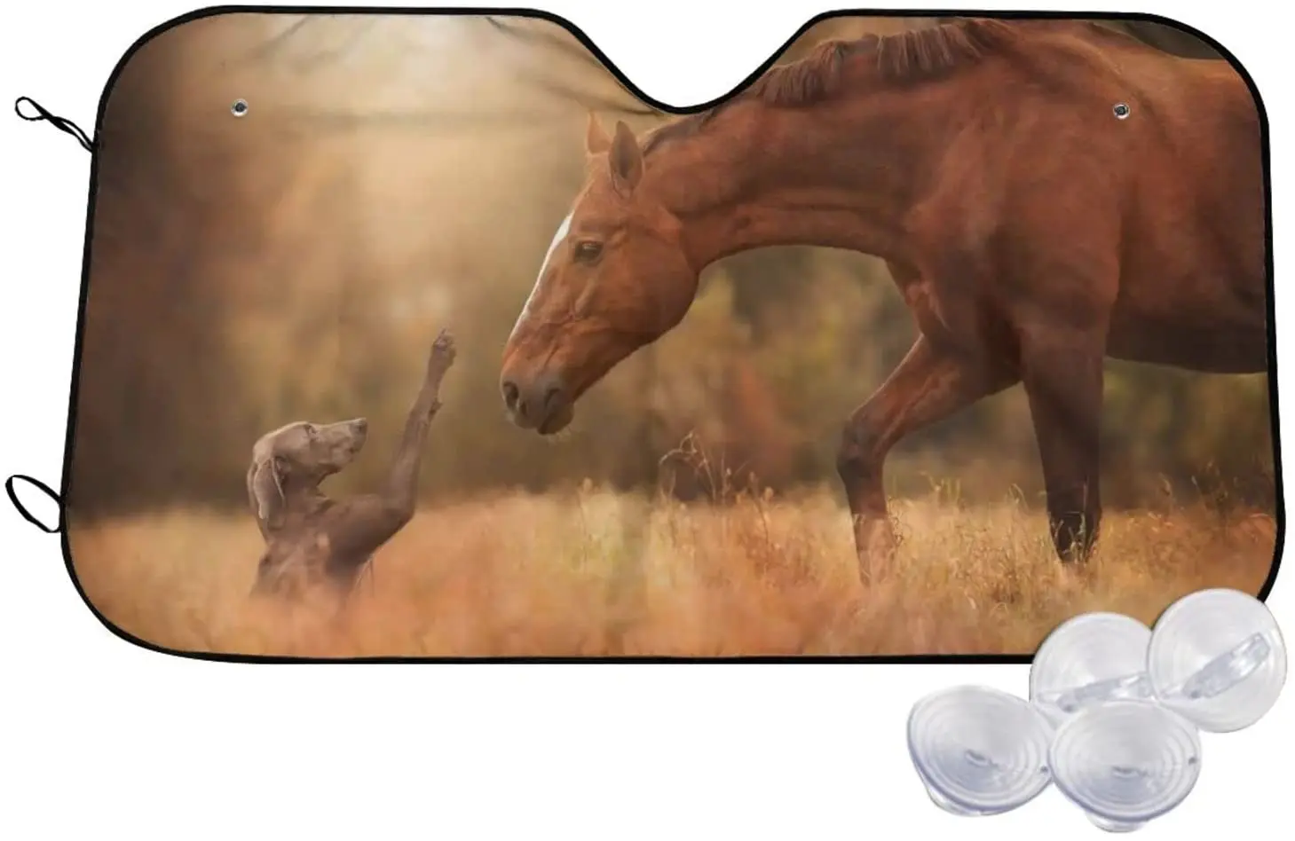 

Horse Meets Dog Printed Car Windshield Sun Shade for Car Truck SUV Blocks Uv Rays Sun Visor Protector Sunshade