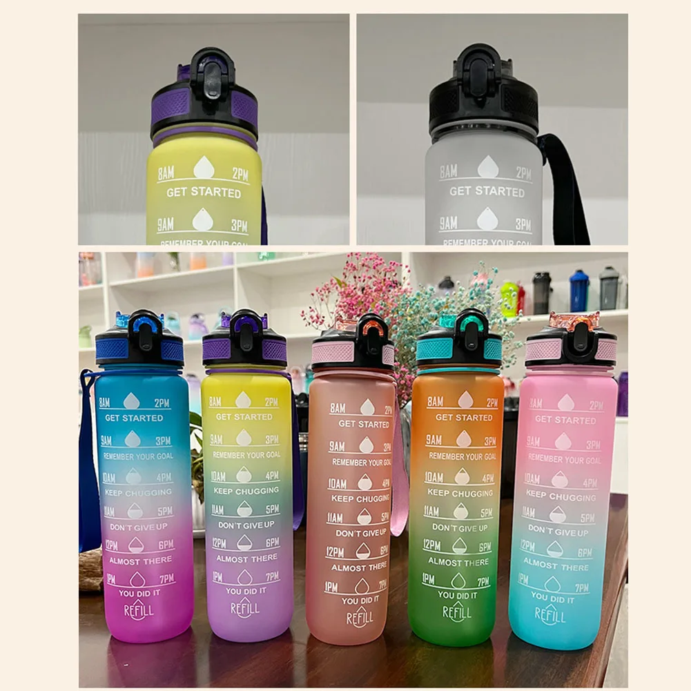 

1000ml Space Cup Time Marker Portable Outdoor Sports Bottle Frosted Gradient Color Cup for Workout Home Holiday Party