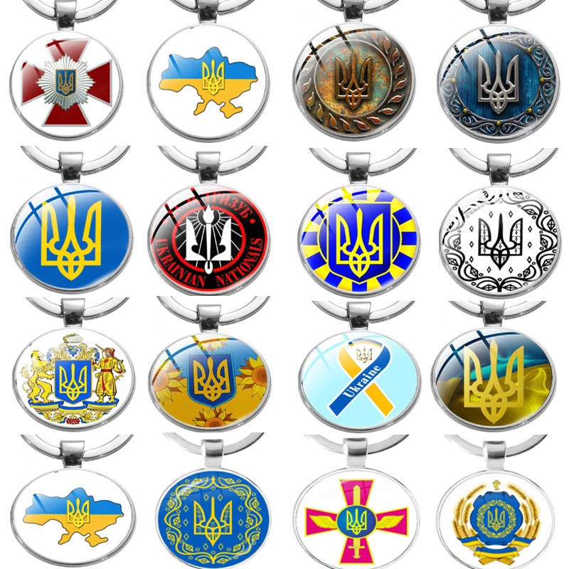 

Love Peace Ukrainian Symbol Badge Bag Pendant Car Key Chains Handmade Glass Cabochon Keychain cheap items with free shipping