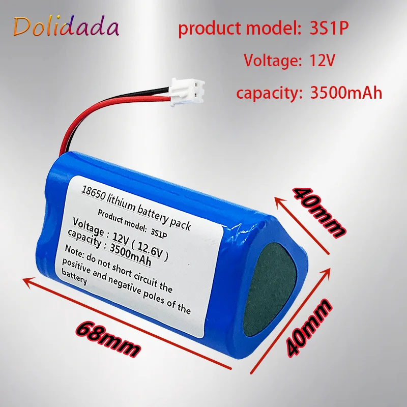 

12V 3A 18650 Lithium Battery Pack 3S1P 3500mAh Built-in BMS, Bluetooth Speaker,flashlight, GPS, Fascia Gun, Rechargeable Battery