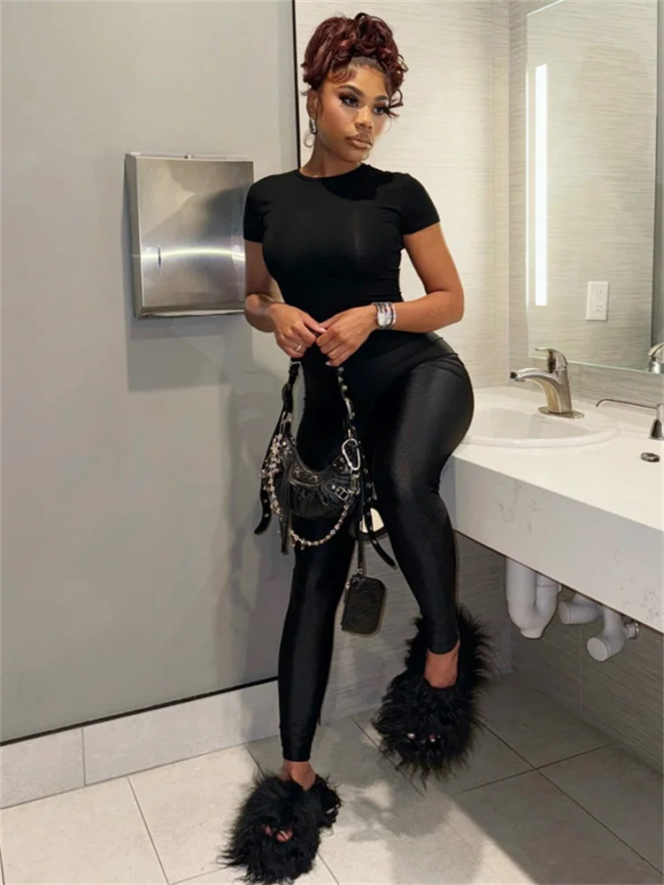 Simenual Женские однотонные повседневные костюмы Cyber Y2K Футболка с короткими